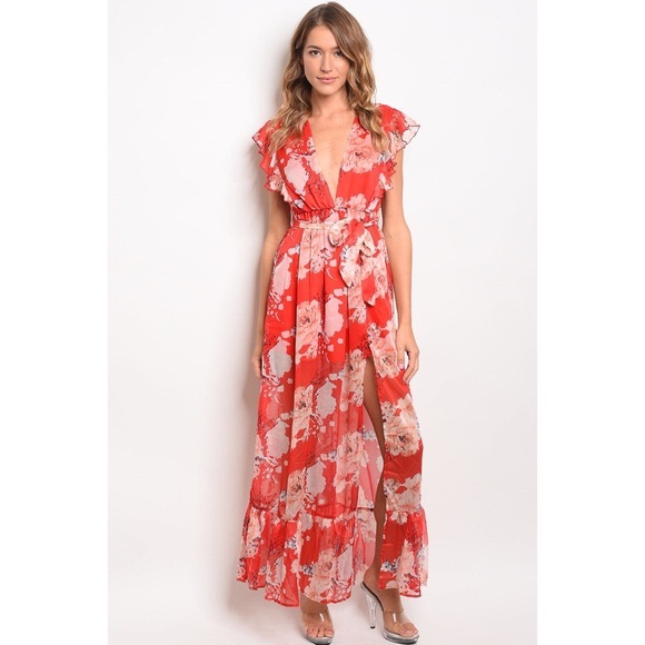 Dresses & Skirts - Red Floral Maxi Dress Dresses & Skirts - Red Floral Maxi Dress